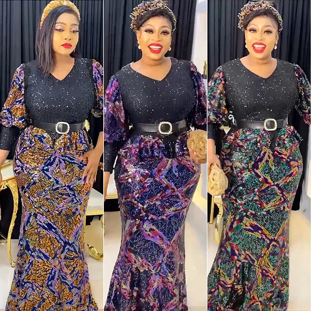 

Luxury Sequin Evening Dresses Women Plus Size African Wedding Party Long Dress Turkey Robe Dashiki Ankara Abaya Kaftan Clothing