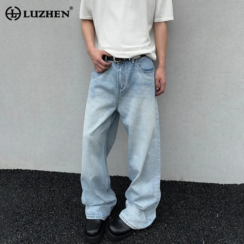 

LUZHEN 2025 New Vintage Style Washed Straight Denim Pants Men's Fashion Elegant Korean Simple Casual Male Wide Leg Jeans JY3130