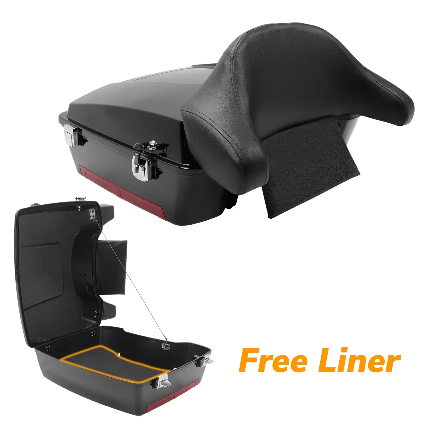 

Motorcycle Trunk Tail Box with Top Rack for 1997-up Harley Touring