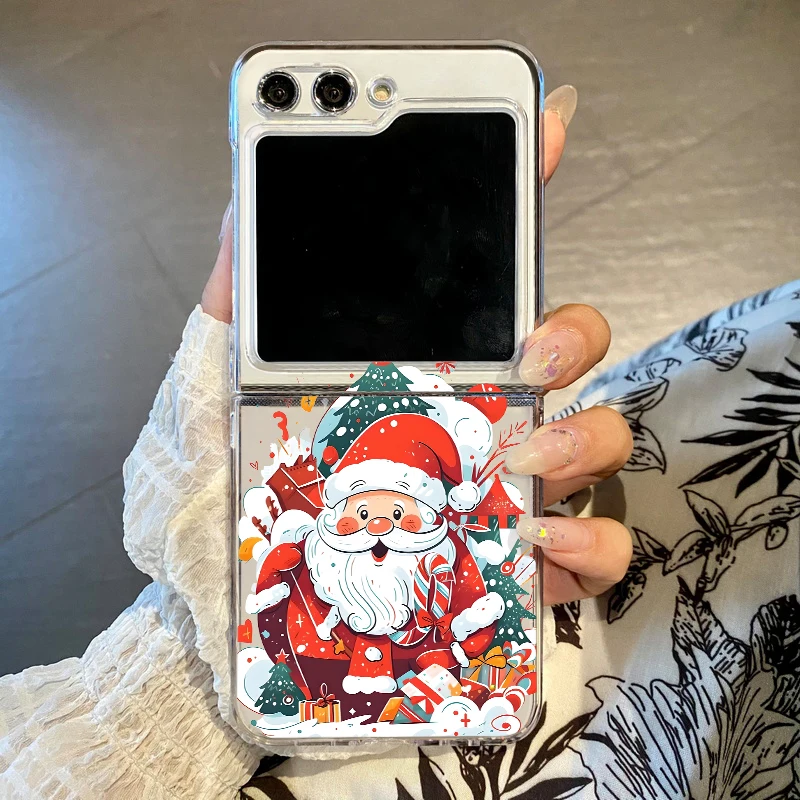 Weihnachtsmann gemusterte faltbare Handyhülle für Samsung Galaxy Z Flip 7 FE 6 5 4 3 5G Hard PC Clear Cover für Samsung Z Flip5 Flip6
