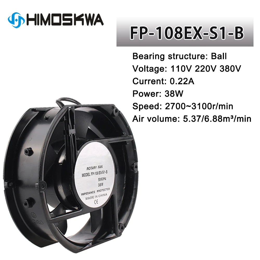 

Axial Fan FP-108EX-S1-B 220V 38W Dual Bearing Cooling Fan Oval 172x162x51mm