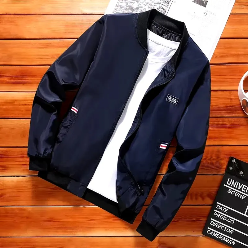 جاكيت بومبر كاجوال للرجال بأكمام طويلة بياقة بيسبول ، أنيق وعصري ، سترة واقية مناسبة عادية ، سحاب ، ربيعي