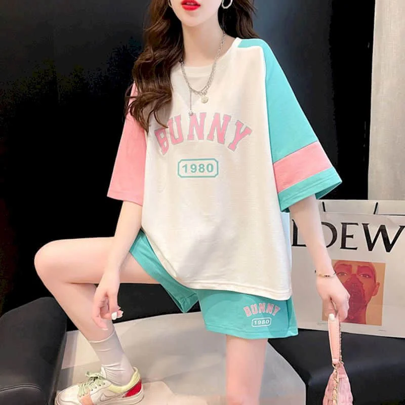 

Sporty Shorts Set Hslf Sleeve T-shirt 2 Piece Sets Women Outfits Summer Sportswear Suits Loose Korean Style Casual Pants Sets