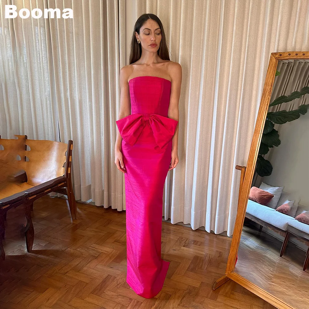 

Booma Elegant Mermaid Evening Dresses Strapless Big Bow Formal Occasion Dress for Women Split Long Party Prom Dress with Button