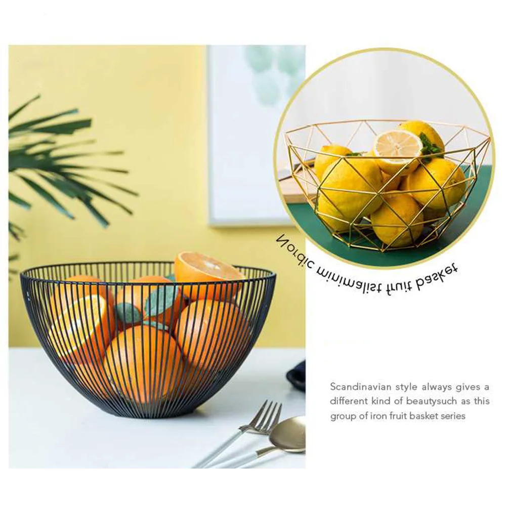 

Small Size Black Iron Snack Storage Basket Nordic Creative Fruit Basket Modern Fruit Plate Living Room Dining Table Decor