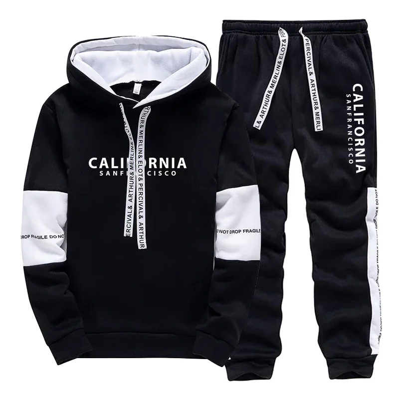 

2026 Mens Tracksuit Daily Casual Sweatshirts Outdoors Fitness Sports Jogging Man Clothing Black White Single Piece Hoodie Pants