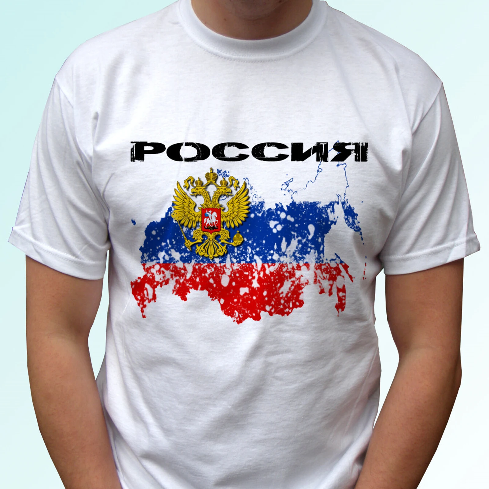 Russia Map Flag - White T Shirt Top Design - Mens Breathable Top, Loose Casual Mens T-shirt S-3XL