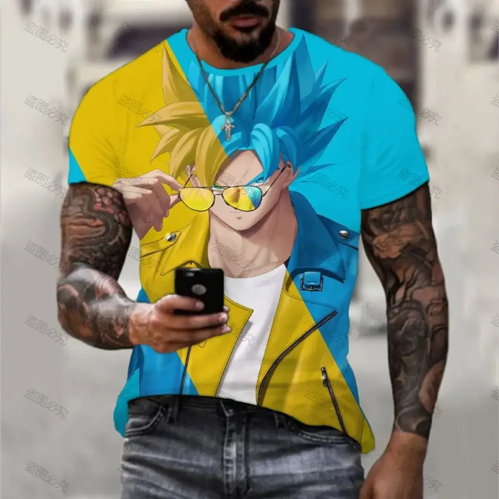 Goku Men's T Shirt Dragon Ball Z Vegeta O-collar Short Sleeved Oversized Trend Summer Streetwear Saiyan Anime Harajuku 110-6XL