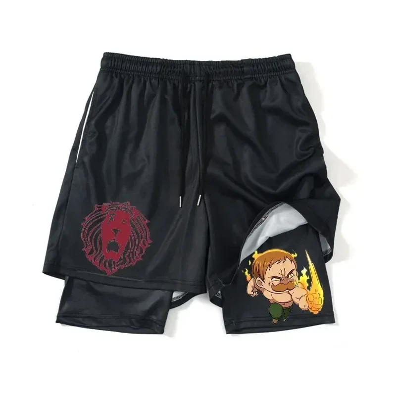 Anime Seven Deadly Sins Gym Shorts Men Quick Dry 2 In 1 Performance Sport Shorts Summer Running Short Pants Print Sweatpants 5XL