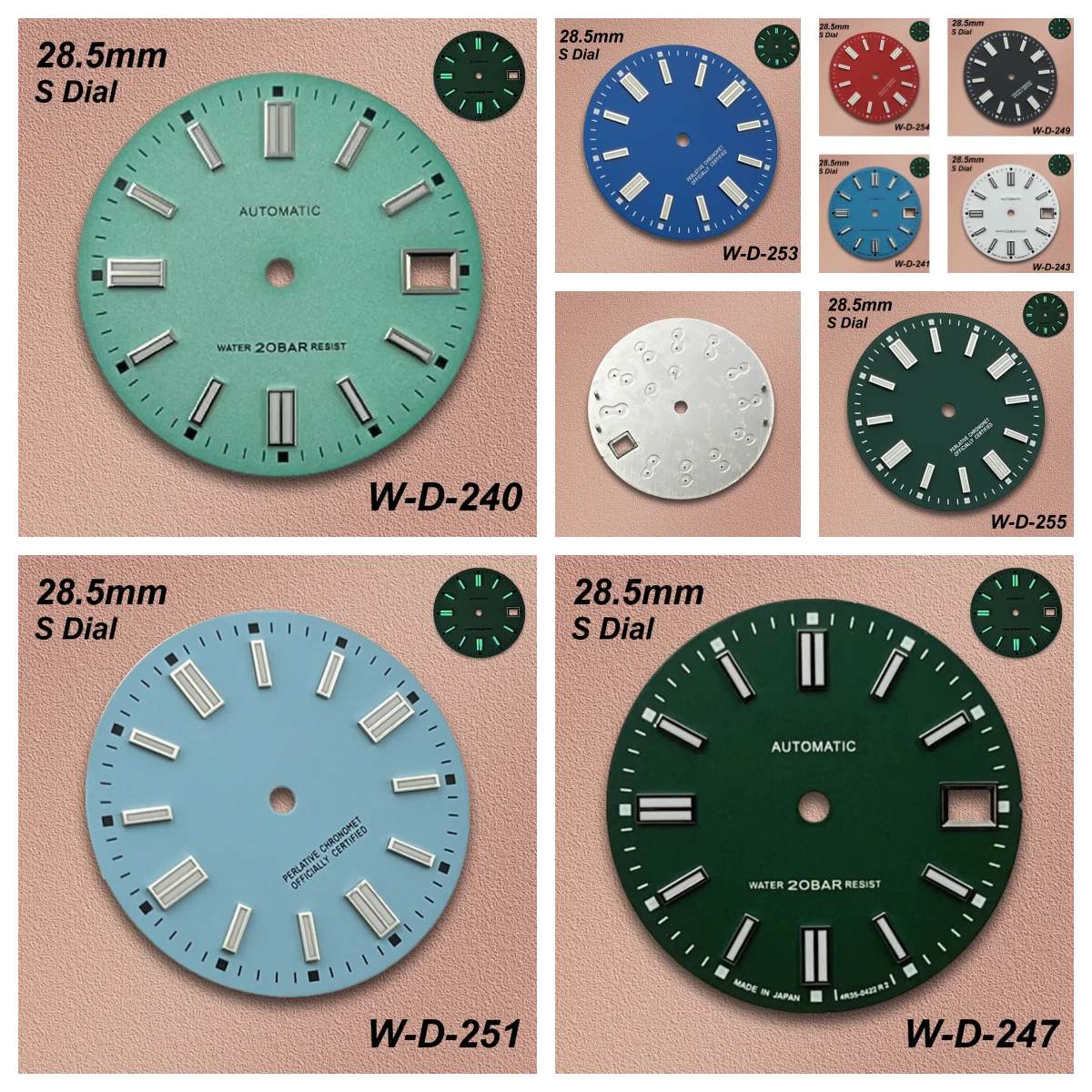 

28.5mm S Logo NH35 Matte Dial Fit NH35/NH36/4R/7S Automatic Movement Green Luminous Watch Modification Accessories