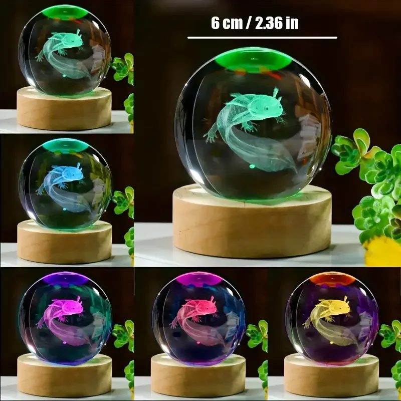 1 pc 3D Salamander Crystal Ball gift with wooden lamp holder, salamander filled glass ball nightlight for bedroom decoration