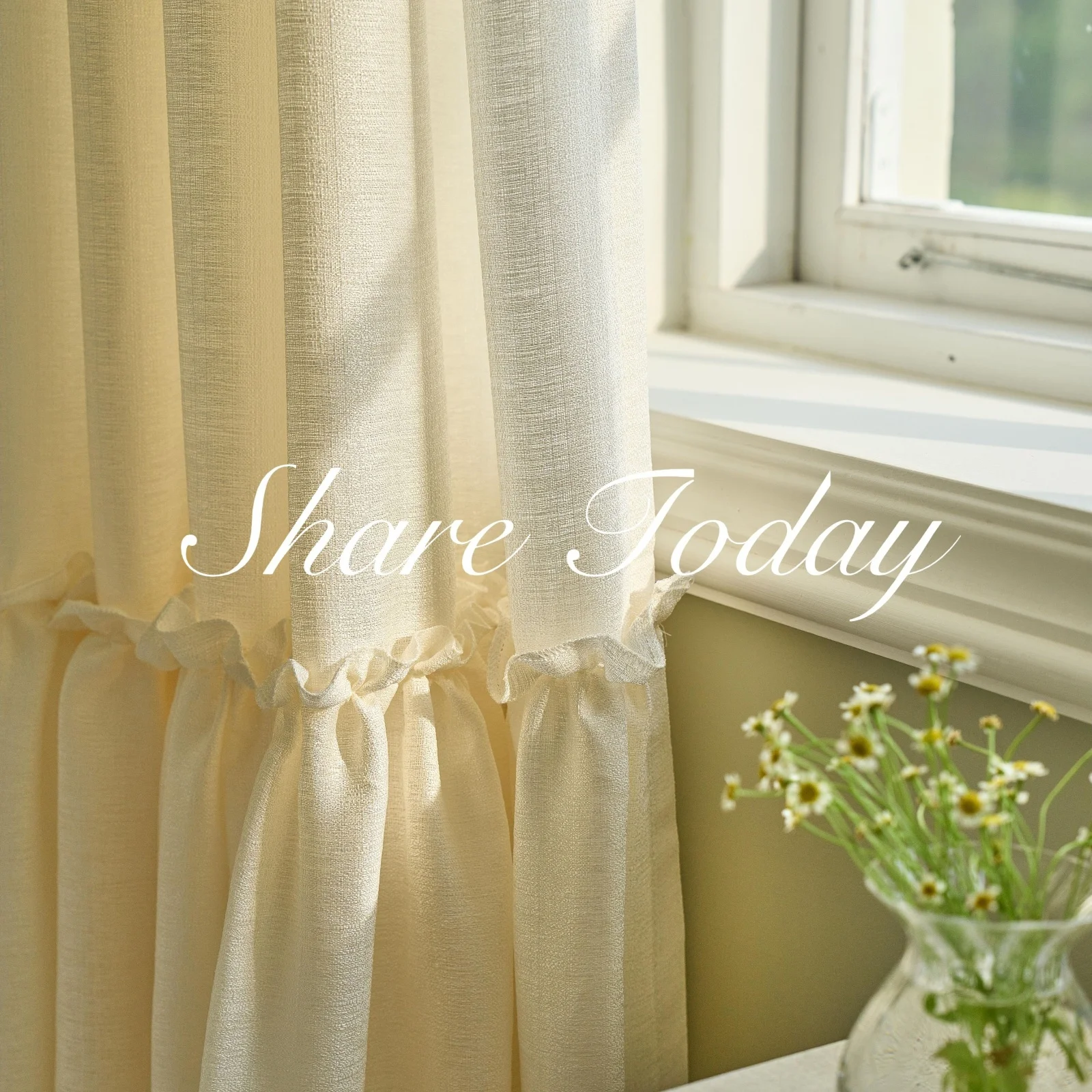 Modern Semi-Sheer Curtains Privacy Imitation Hemp Panels for Living Room Bedroom Rod Pocket Hook Hanging Romantic Ruffle Skirt