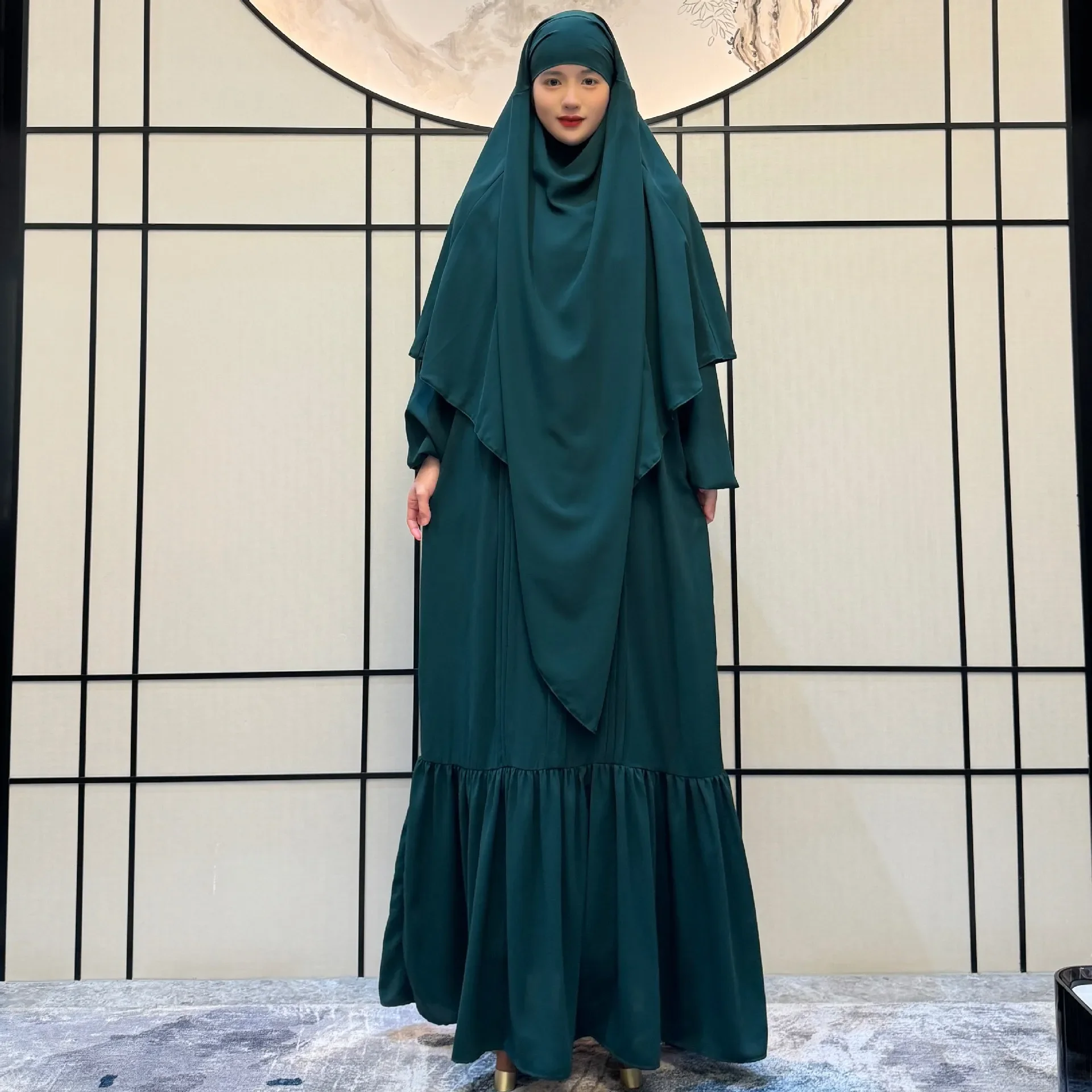 

Женский комплект из 2 предметов, длинное платье Eid Abaya, головной платок, мусульманский марокканский кафтан, скромные платья, Дубай, Арабская Джаба