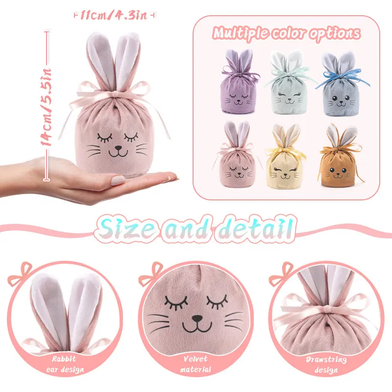 2024 Newest Easter Velvet Rabbit Ears Bags Cute Bunny Packing Bag  Sugar Candy Cookie Cute Bag For Easter Wedding Birthday Party