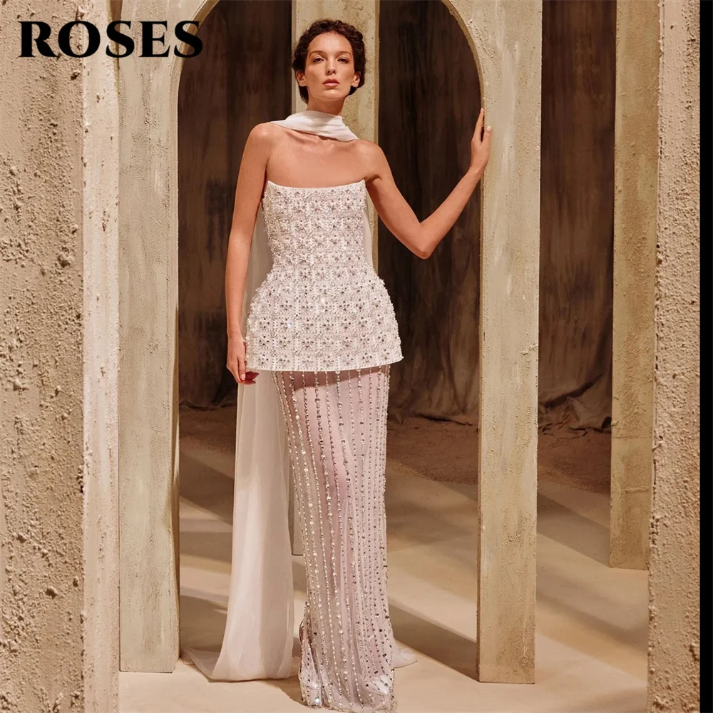 

Белые вечерние платья ROSES без бретелек с драпировкой и шарфом на шее, прямые вечерние платья для вечеринок, великолепные вечерние наряды на заказ