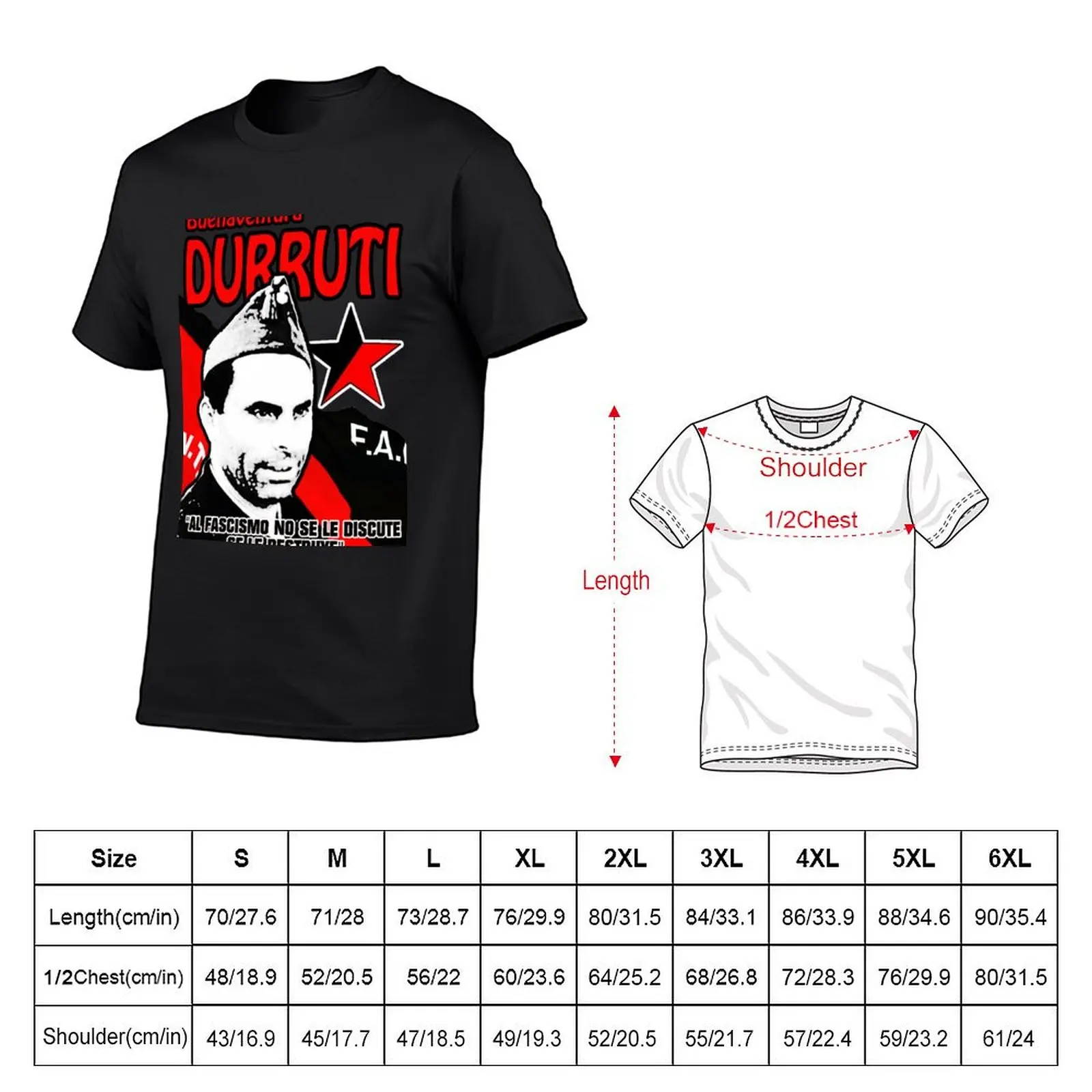 DURRUTI CNT/FAI T-Shirt anime clothes hippie clothes black t-shirts for men