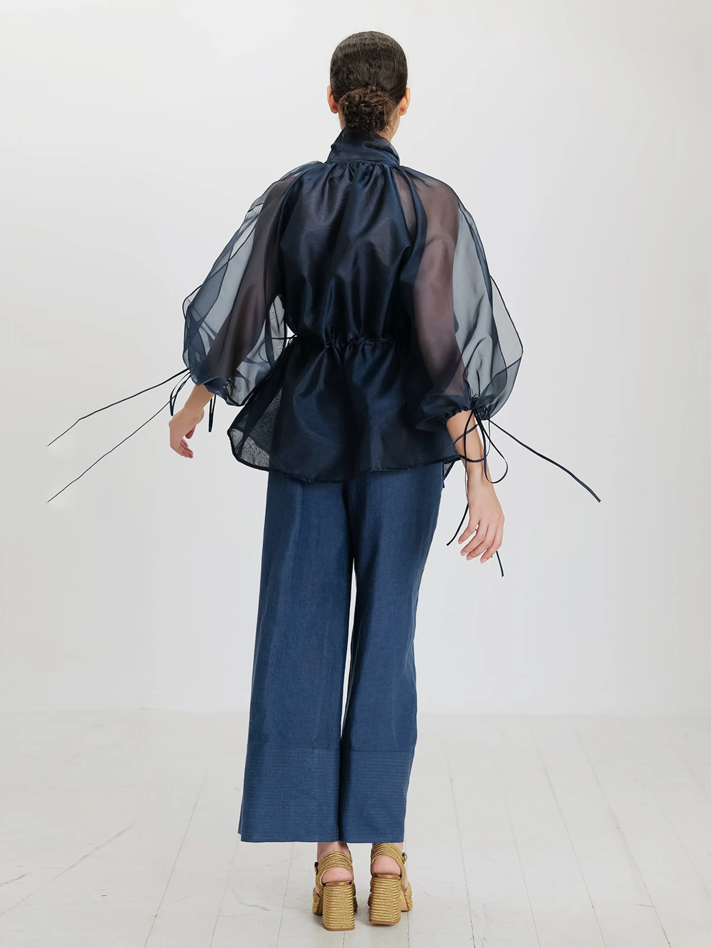 Elegant VGH Long Sleeve Ogees Loose Shirt with  Knot Design Polyester Cotton Blend Casual Yet Stylish Women's Top