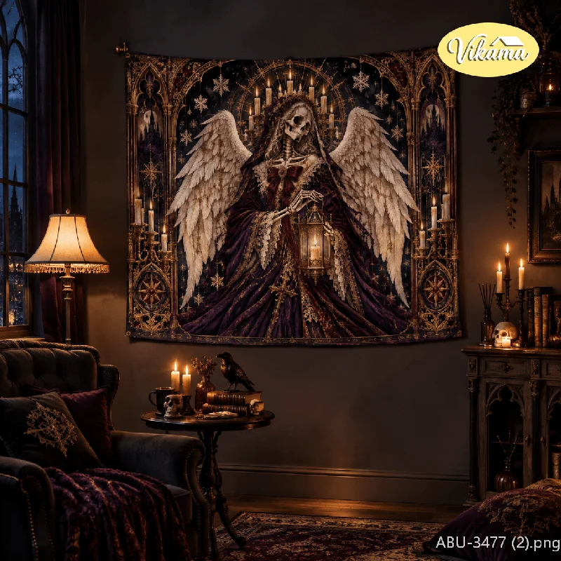 VIKAMA Christmas Gothic Angel Skull Tapestry Vintage Purple Robe Background Cloth Living Room Party Wall Room Decoration