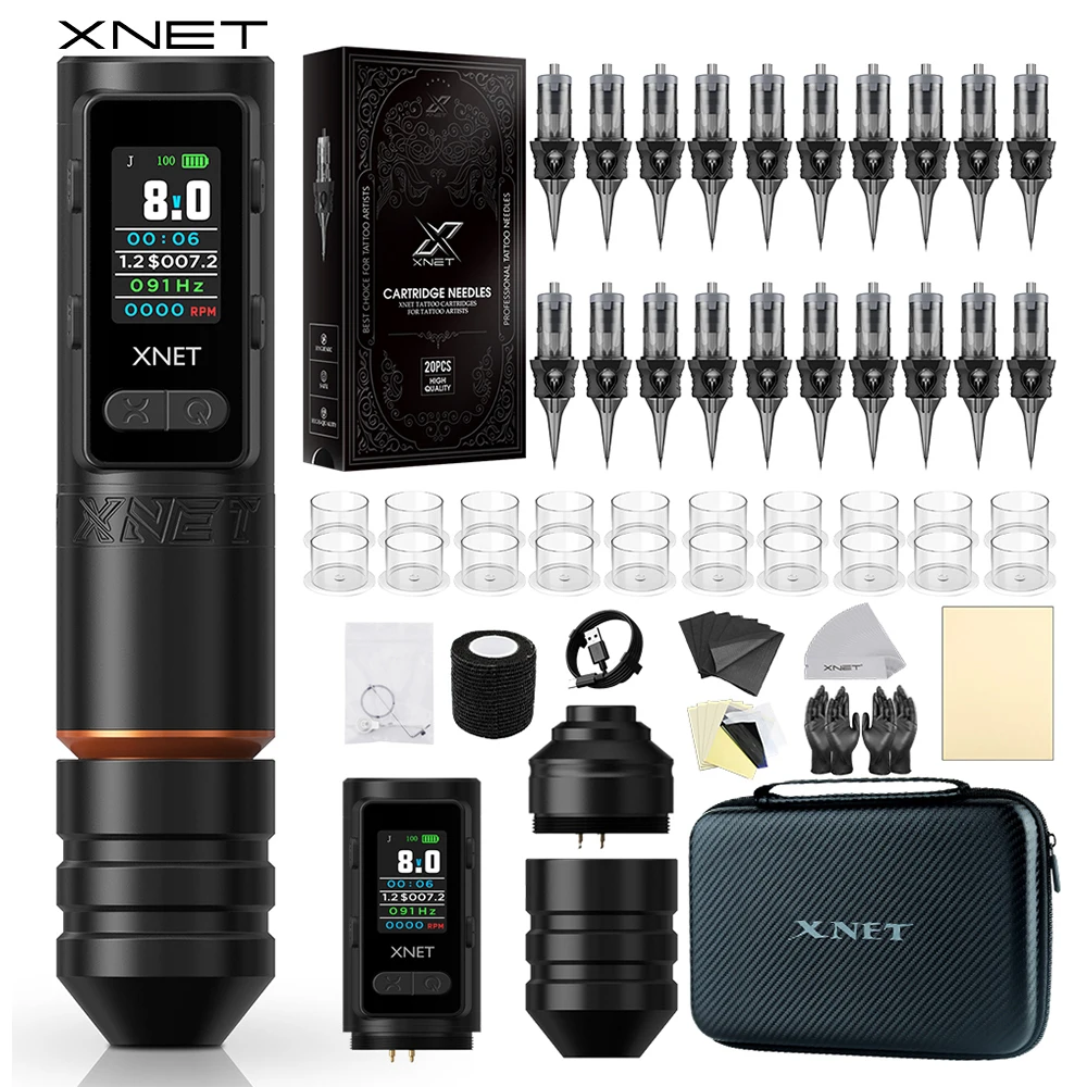 

XNET Wireless Tattoo Machine Full Kit 20pcs Needles 4.0+3.5mm Brushless Motor 2400mAh Battery Tattoo Pen Set For Tattoo Vane Max