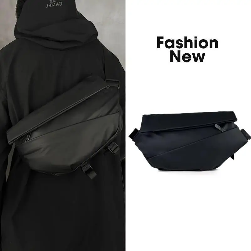 2025年新型メンズバイク用クロスボディバッグ防水多機能チェストバッグトレンドストリートスタイルレジャーピュアカラー