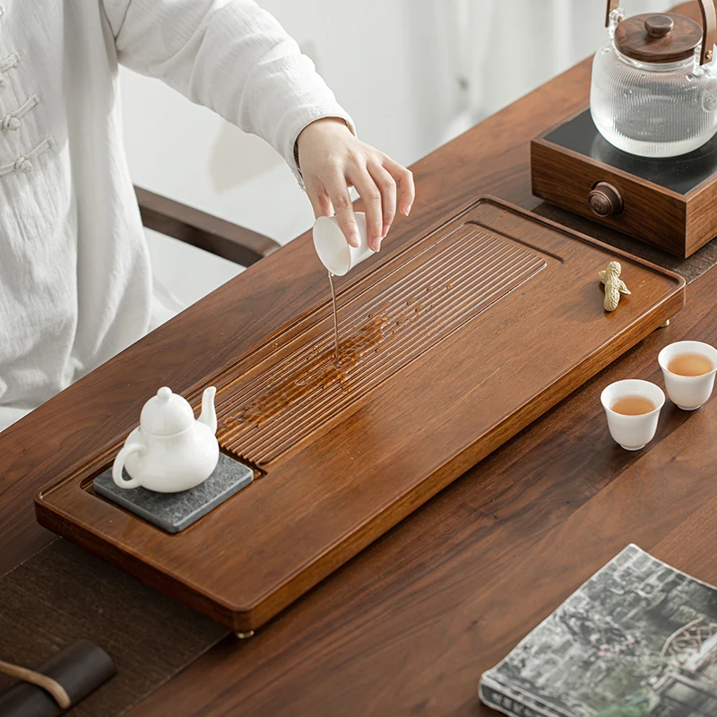 Japanese style tea tray small black stone bamboo tea table home modern  water storage drainage dry brewing table tea set tray