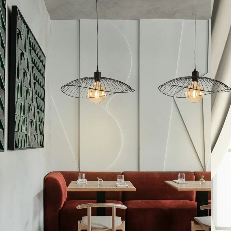Nordic Iron Art Pendant Lamp Modern Simple Restaurant Pendant Light Straw Hat Industrial Design Bedroom Study Room Living Room