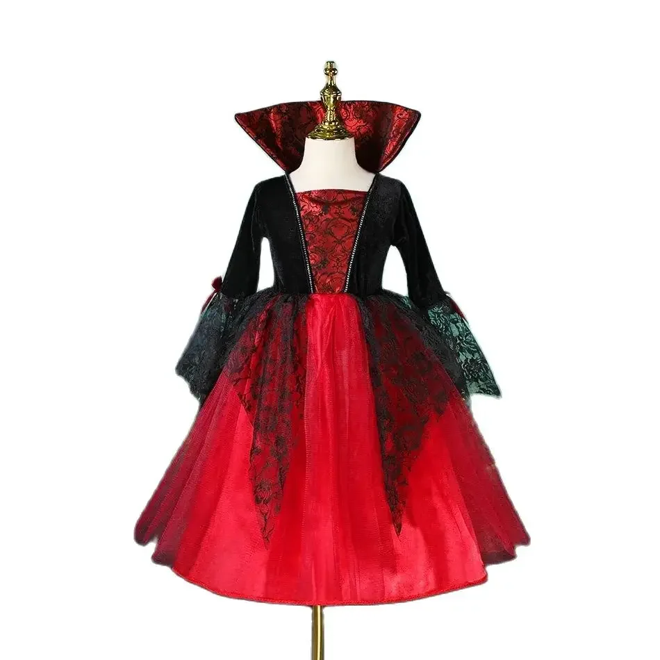 Girls Halloween Carnival Cosplay Witch Costume Children Vestidos Party Infant Witch Fancy Magic Witch Red Dress Clothing Set