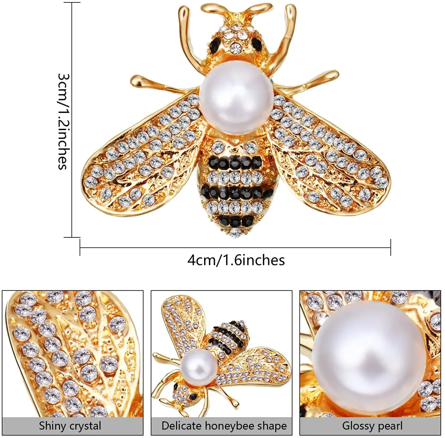 1Pc Honey Bee Brooch Pins Bag Clothes Lapel Pin Cute Insect Pins with Faux Pearl Fashion DIY Jewelry Making Gifts