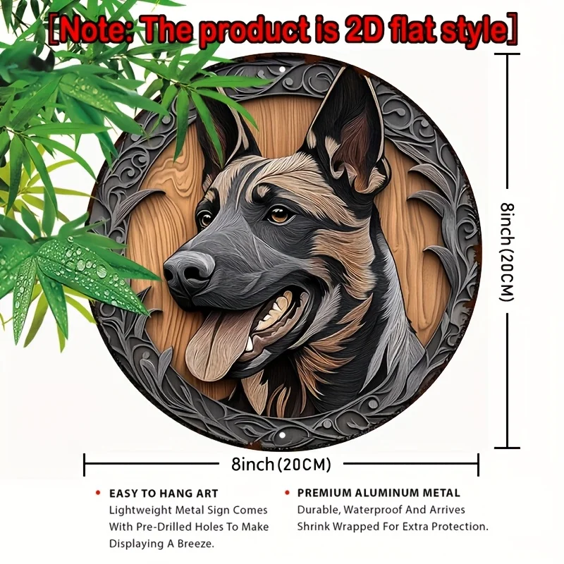 1pc of a Flat Round Aluminum Sign, a 2D Metal Sign Featuring a Belgian Malinois, Designed As a Circular Wreath for Home