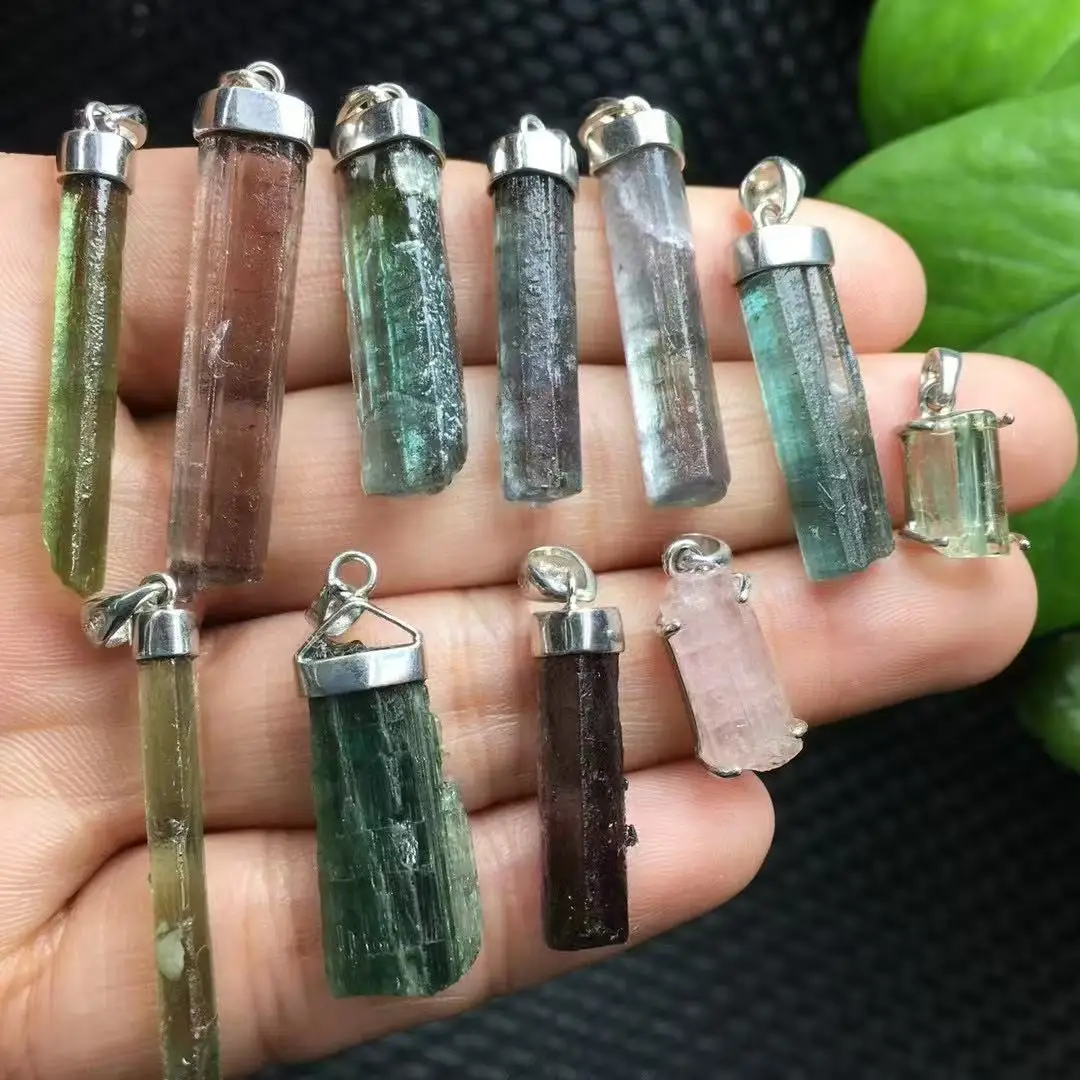 

Unit One Piece 925 Silver Natural Tourmaline Gemstone Crystal Column Shape Pendant For Meditation