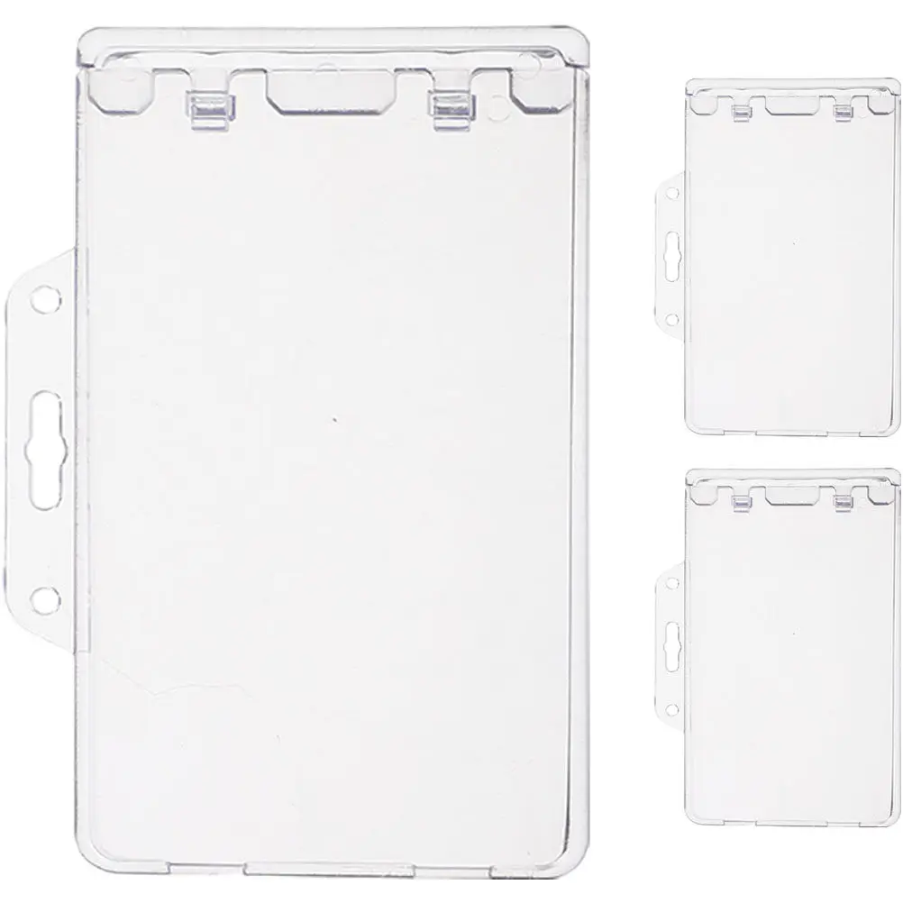3Pcs Horizontal Badge Card Holders Clear ABS Id Cards Sleeves Multi-Functional Work Office School Protective Covers Lightweight