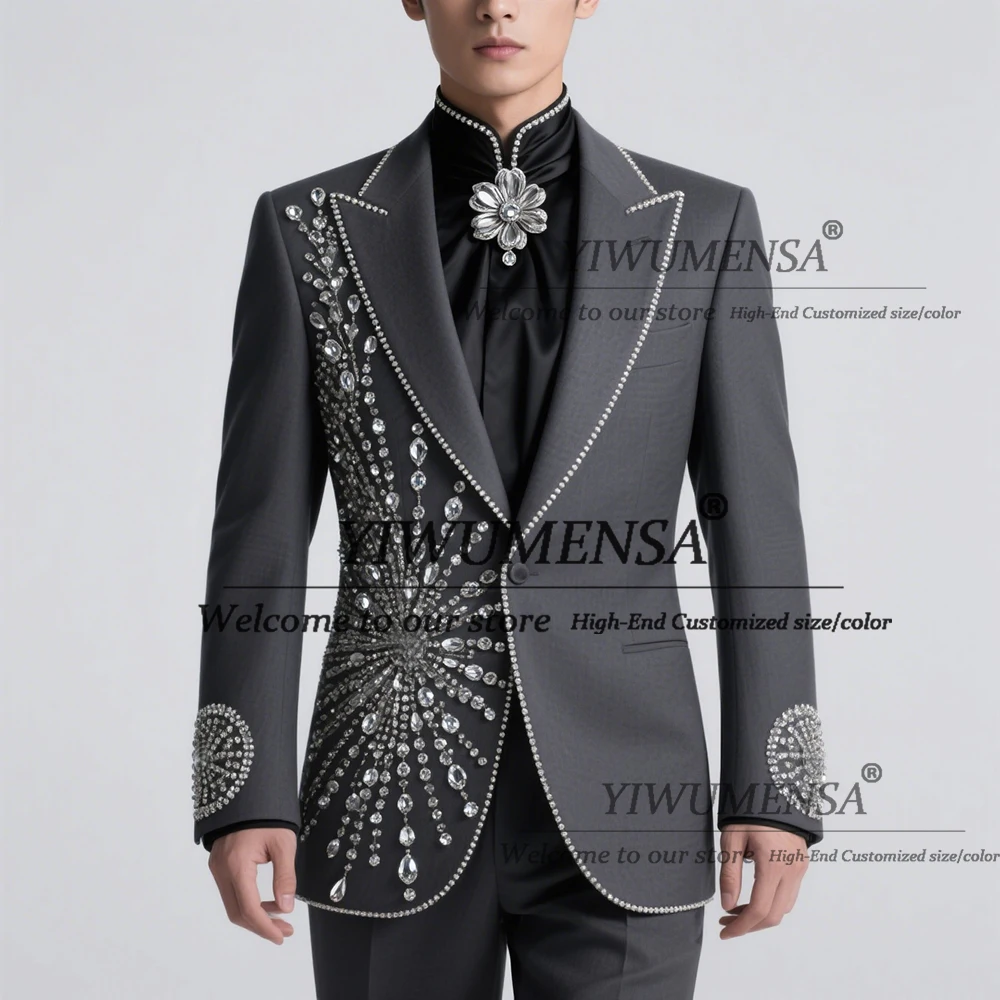 

Роскошные мужские костюмы с бриллиантами и кристаллами, комплекты из 2 предметов, однобортные пиджаки для жениха, индивидуальные свадебные смокинги из бисера terno masculino