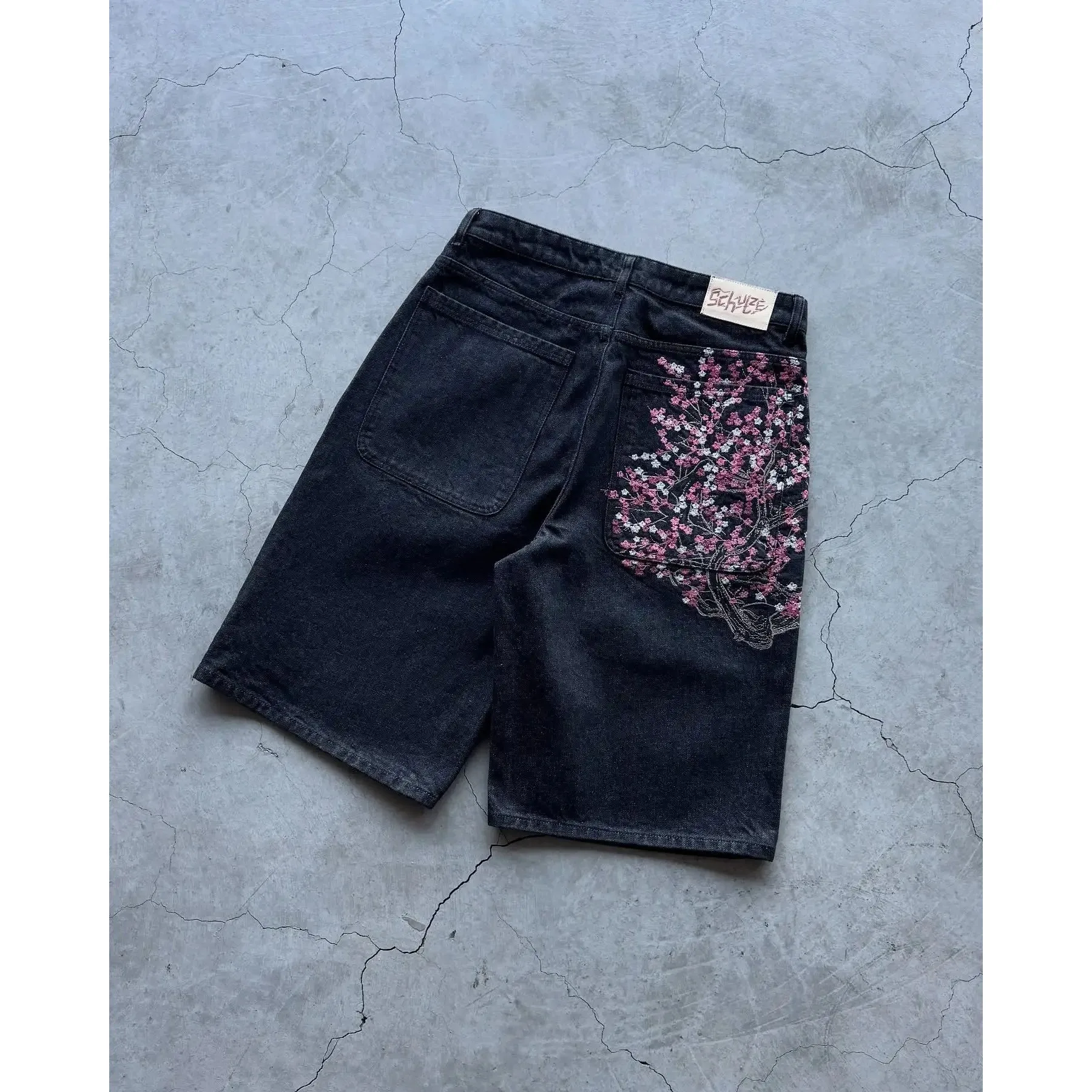 

Мужские джинсовые шорты Faion с вышивкой в ​​стиле вишневого цвета, повседневные, удобные, дышащие, летняя одежда, материал из полиэстера