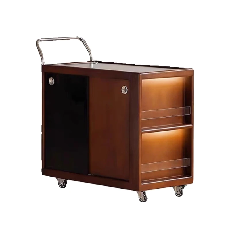 

Solid wood mobile tea cabinet retro living room side few Japanese-style sofa small tea table balcony trolley