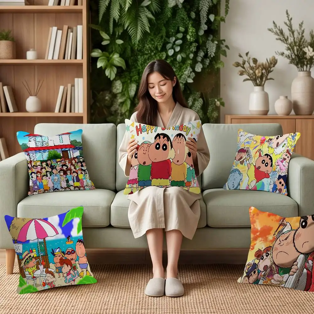 Cute Japanese Anime Crayon S-Shin-chan Decor Room Aesthetics Pillow Case Home Decor Bedroom Sofa Bed Couch Pillow Cover 45x45