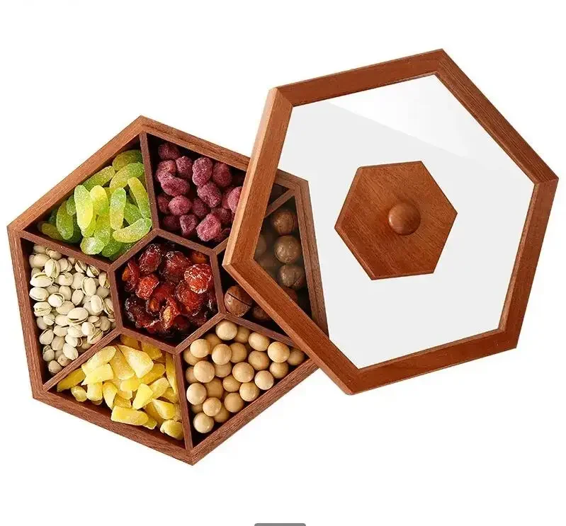 

Candy Box Wooden Dried Fruit Box Creative with Lid Separated Melon Living Room Storage Household Snack Box