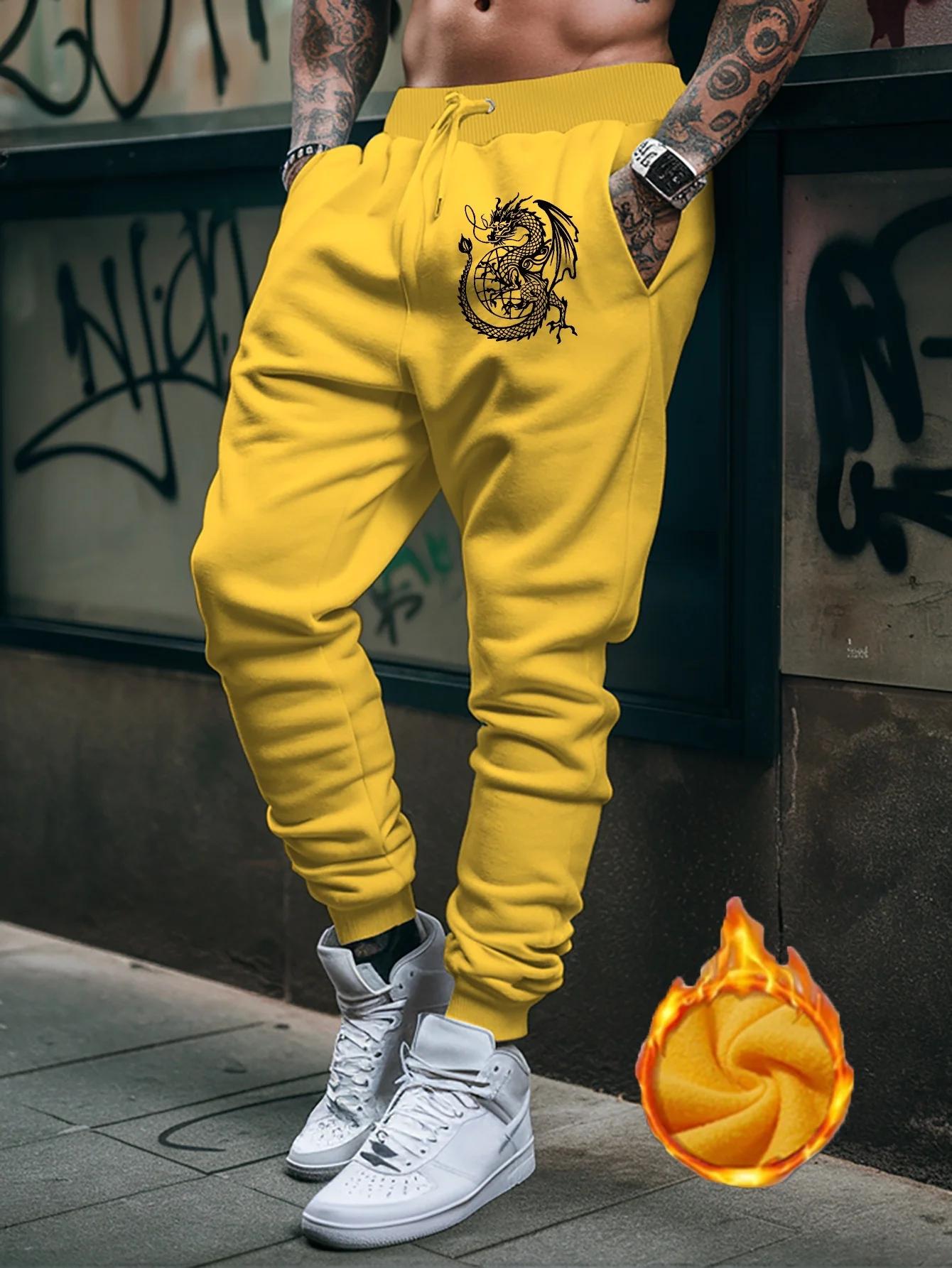 Myth‑aesthetic Dragon Wrapped Globe Totem Print Stylish Tapered Sweatpants Men Hip Hop Sports Jogger Trousers Fit Wear Gear