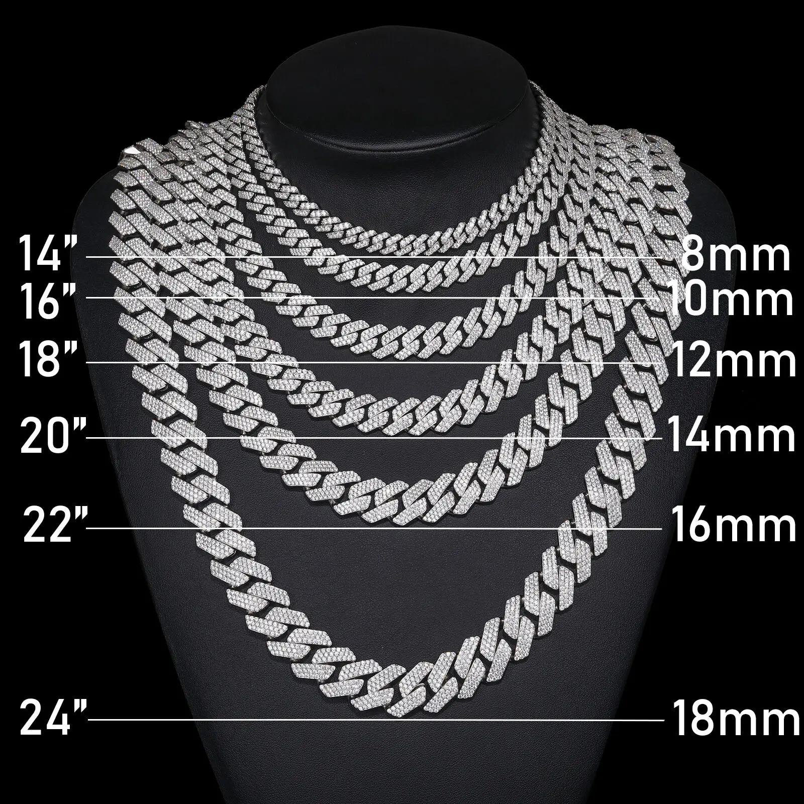 High Quality Cubana Hip Hop Jewelry 6-20mm 925 Sterling Silver Vvs Moissanite Diamond Iced Out Cuban Link Chain Necklace for Men