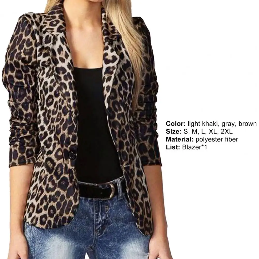 Women OL Blazer Fashion Ladies Office Suits Button Up Outwears Oversized 2024 Spring Summer Female Leopard Lapel Coats