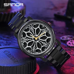 SANDA Quartz Watch Luxury Brand New Mens Luxury Personality Watches Fashion Hollow Dial Steel Band Waterproof Trend Watch Reloj