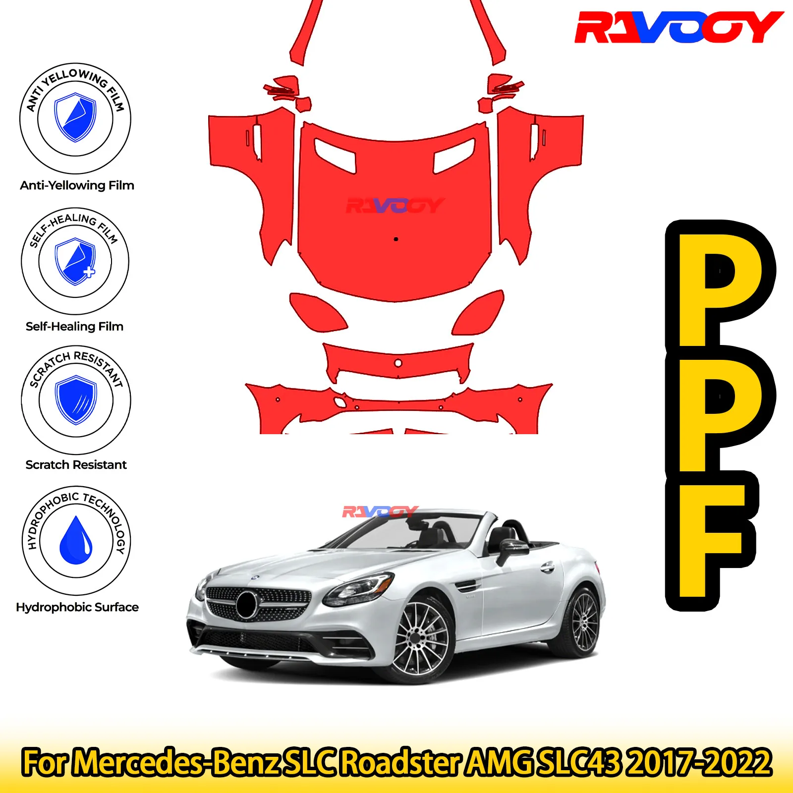 

For Mercedes-Benz SLC Roadster AMG SLC43 2017-2022 Glossy Matte Black Precut front PPF Kit Paint Protection Film