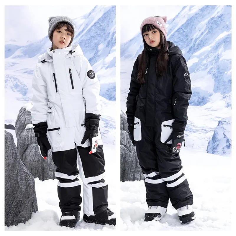 

2022 New Children Ski Jumpsuit Girls Boys Winter Warm Waterproof Windproof Breathable Snow Overalls One-Piece Ski Suit Young