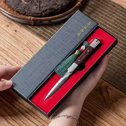 Handmade Tea Needle and Tea Knife Ebony Damascus Pattern Steel Pu'er Zen Accessories Direct Supply From Factory Puer Black Bar