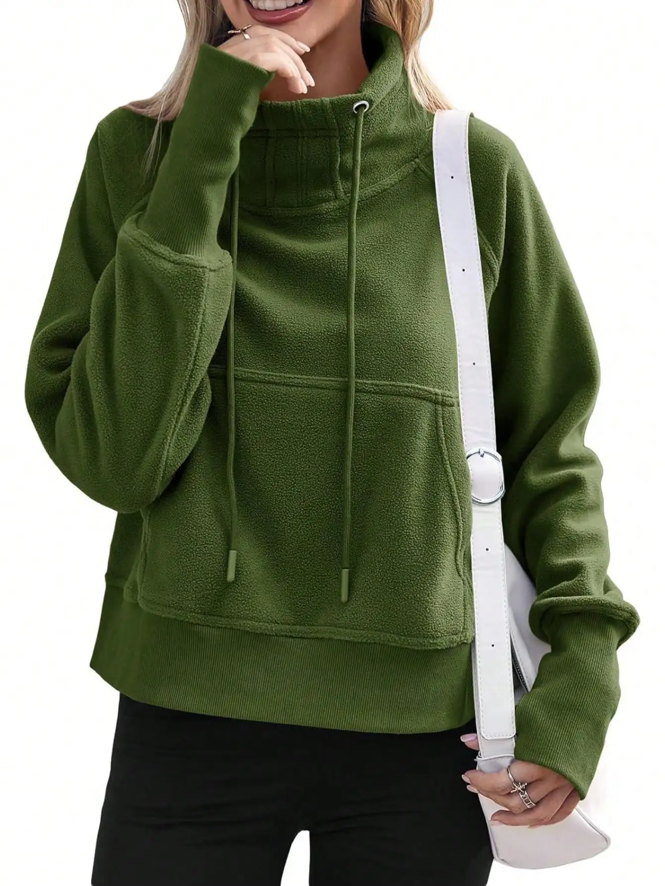 

Fisoew женский флисовый пуловер из шерпы, водолазка с длинными рукавами и отверстиями для большого пальца, уютный зимний топ