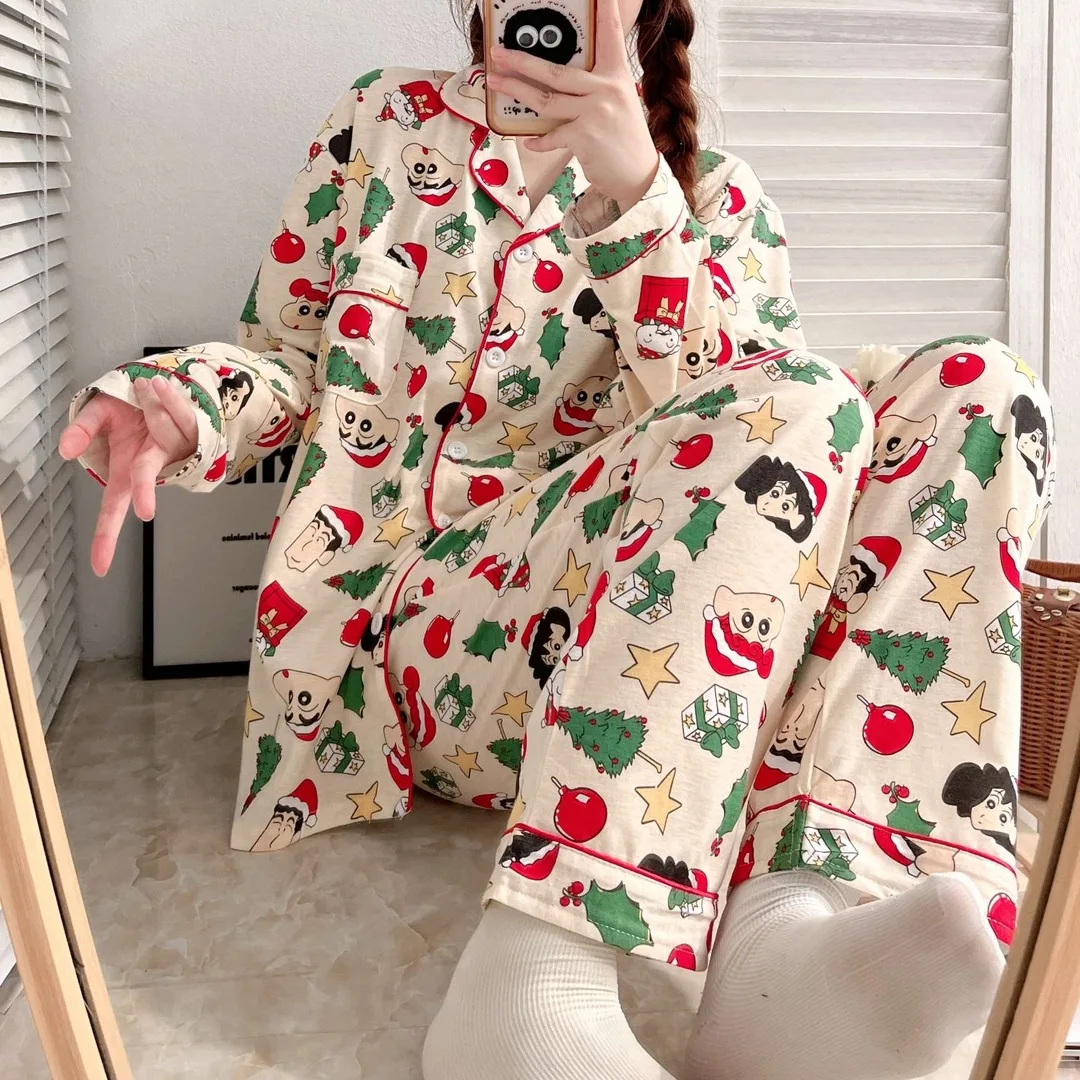 

Crayon Shin-chan Anime Women Pajamas Sweet Cute Long-sleeved Pants Suit Spring Autumn Loose Comfortable Homewear Christmas Gifts