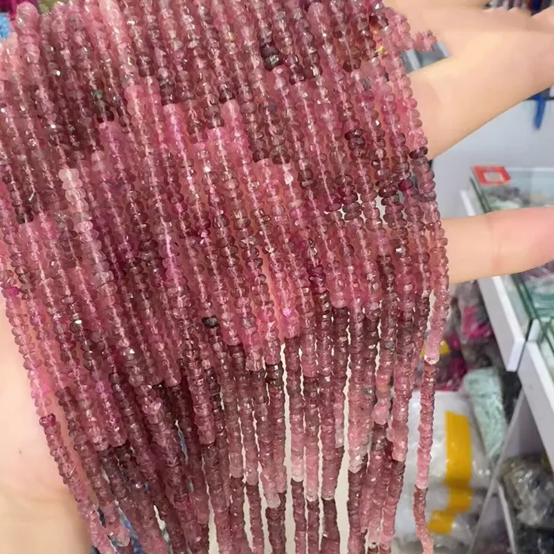 pink Tourmaline gradient pink roundelle faceted 2*3mm nature  for making jewelry necklace 38cm FPPJ wholesale loose beads