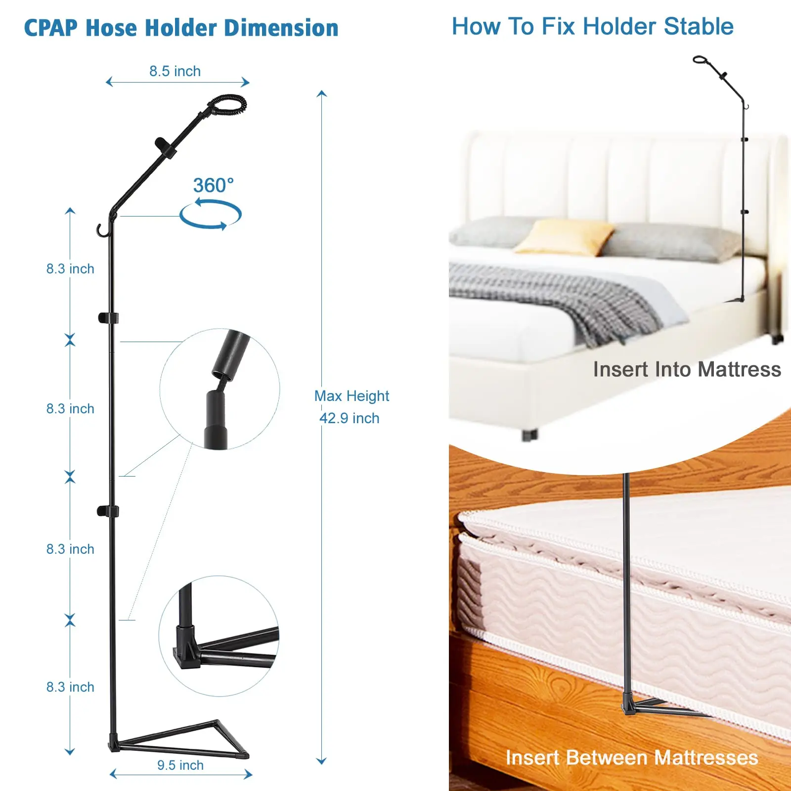 CPAP Hose Holder Mask Hanger, Tube Lift  Avoid Tangle and Prevent Blockage, Rotatable Helps Facilitate and Improve Sleep