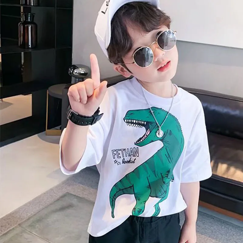 

Summer New Cute Animal Dinosaur Girls Crew Neck Tees Short Sleeve Cotton Boys Tops Korean Casual T Shirt Children Girl Clothes