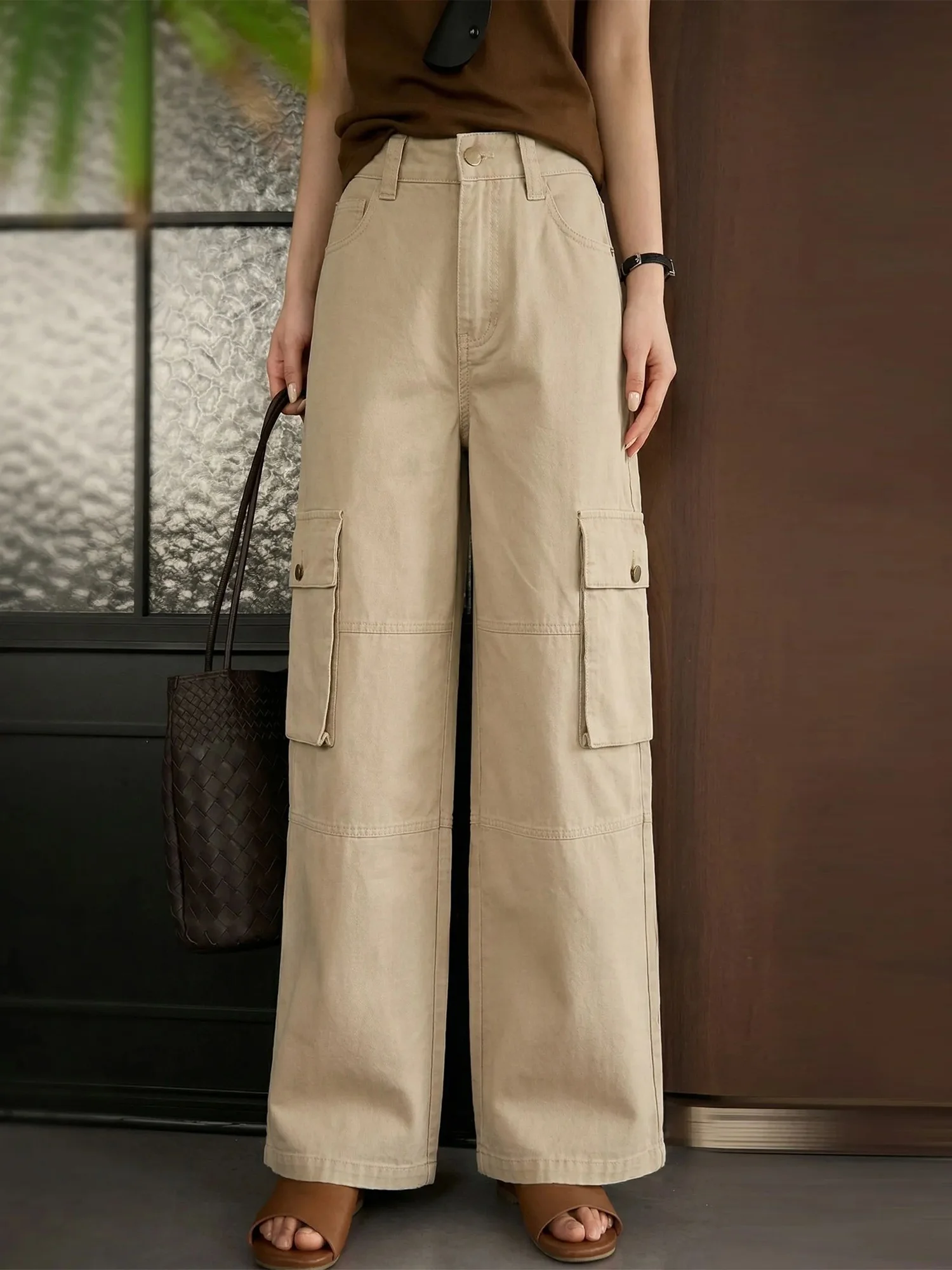 

High Waist Straight Leg Cotton Cargo Pants Women's Summer Loose Multi Pocket Versatile Casual Trousers Fashion Workwear