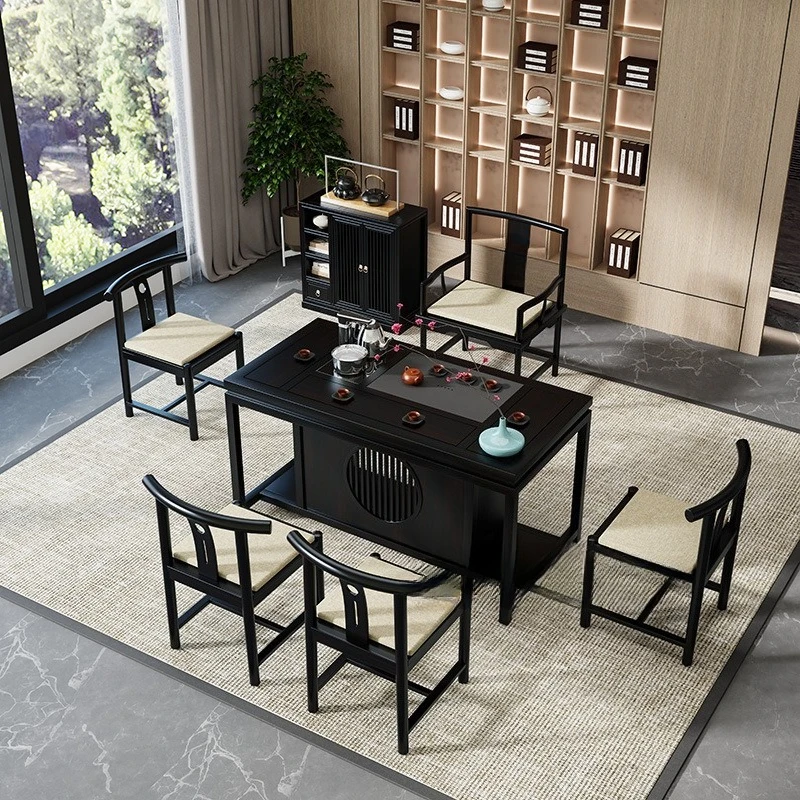 

New Chinese tea table and chair combination walnut home office solid wood kung fu tea table